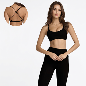 Soutien-gorge de sport noir à bretelles pour femme, maintien moyen, respirant, style simple, couleur unie - Product Image 6