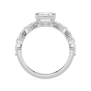 Radiant 10K Rose Gold Lab Grown Diamond Ring With Emerald and Lozenge <b>Cut</b> <b>Stones</b> 4.64 CTW Bridal Jewelry - Product Image 4