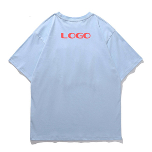 Camiseta de Algodón de Manga Corta para Hombre, Color Azul Claro, Talla Grande, Cuello Redondo, Estilo Casual, con Logotipo y Letras Estampadas en la Espalda, Estilo Urbano, para Uso Diario - Product Image 2