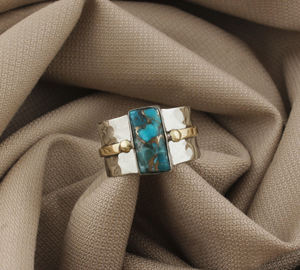 Natural Blue Copper Turquoise Bezel Set Classic Certified Band <b>Ring</b> 925 Sterling <b>Silver</b> Handcrafted Women <b>Men</b> Boho Jewelry - Product Image 2