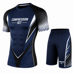 Conjunto de Compresión de Manga Corta Unisex Personalizado, Camiseta y Pantalones Cortos de Compresión de Secado Rápido, Transpirables, que Absorben la Humedad, para Gimnasio, 100% Poliéster - Product Image 1
