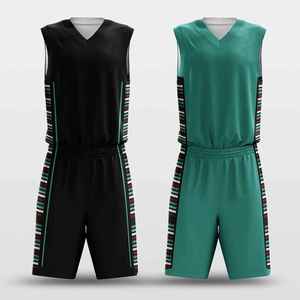 Custom Sublimated Basketball Uniform Men Black Teal Striped Sleeveless Jersey Shorts Elastic Waist Quick Dry Polyester <b>Athlete</b> - Product Image 3