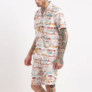 Conjunto de camiseta y pantalones cortos de algodón lavado de verano, talla grande, personalizado, para hombre, conjunto de 2 piezas, camiseta y pantalones cortos de algodón. - Product Image 3