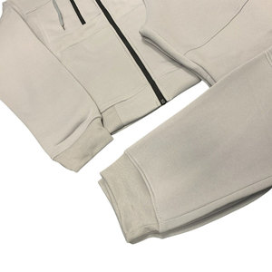 Unisex White Hooded Tracksuit <b>Set</b> Full Sleeve Zipper Closure Solid Color Breathable Cotton Casual Autumn Wear - Product Image 6