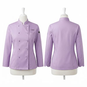 Chaqueta de Chef para Mujer, 240 GSM, Sarga de Polialgodón Premium, Color Lavanda, Diseño de Paneles a Medida, Logotipo Tejido con Bordado Personalizado - Product Image 1