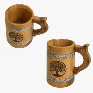 <b>Handmade</b> Wood Handle Beer <b>Mug</b> Wholesale Home Restaurant <b>Ceramic</b> Cup Carved Wooden Beer Tankard - Product Image 3