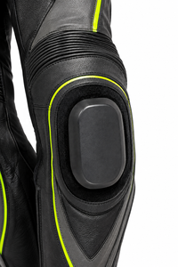 Combinaison de moto en cuir monopièce avec protections de genoux pour la course |   Noir avec des accents vert néon |   Fabricant OEM ODM |   Design haut de gamme | - Product Image 4