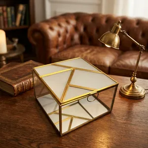 ARTISAN DESIGN Luxury Brass Glass Jewelry <b>Box</b> Geometric Glass Storage <b>Box</b> Decorative <b>Trinket</b> <b>Box</b> Vanity Organizer Wedding - Product Image 5