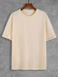 เสื้อคอกลมผ้าคอตตอนคู่สำหรับผู้ชายเสื้อลำลองผ้าคอตตอนถักแบบ100% สีทึบ - Product Image 2