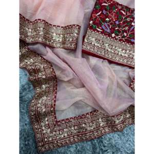 Designer Traditional Muslim Saree with Stunning Sequins Cording Embroidery Work Lace Border - Product Image 4