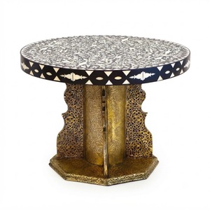 Mesa de Centro Redonda con Incrustaciones de Hueso, Diseño Moderno, Rayas Geométricas en Blanco y Negro, Muebles de Lujo para Sala de Estar, Venta al Por Mayor - Product Image 5