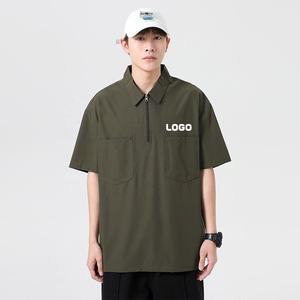 High Quality Oversized Anti-Wrinkle Quarter Zip <b>Polo</b> <b>Shirt</b> Double Chest <b>Pockets</b> For Men Factory Wholesale Custom Logo Embroidery - Product Image 1