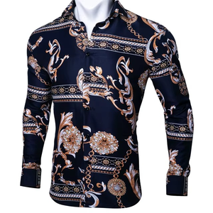 Camisas de Seda con Estampado Floral para Hombre, Camisas Casuales de Manga Larga para Otoño, Camisa de Vestir con Diseño Floral para Hombre - Product Image 5