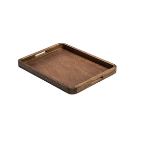 Plateau de service en bois Art Déco, finition bois naturel, rectangulaire, en bois d'acacia, multifonctionnel, poignée personnalisable pour le thé et le café - Product Image 1