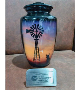 Windmill With <b>Dog</b> Picture Sticker Enamel Cremation Urn with European & American Style for Human Funeral <b>Ashes</b> - Product Image 1
