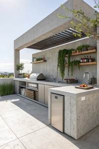 Set Cucina Esterna Moderno in Acciaio, <span class=keywords><strong>Isola</strong></span> BBQ Impermeabile in Acciaio Inox con Bancone <span class=keywords><strong>Bar</strong></span> Integrato per Villa e Giardino - Product Image 2