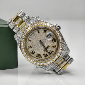 Reloj de pulsera automático de lujo para hombre, Diamante de moissanita de dos tonos, esfera antigua de 41mm, cristal de alta calidad, acero inoxidable, estilo Hip Hop - Product Image 5