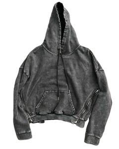Dongguan Clothing Manufacturers Custom Heavyweight Cotton Distressed Acid Wash <b>Zip</b> <b>up</b> <b>Cropped</b> Boxy <b>Hoodie</b> Men - Product Image 3