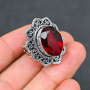 Hot Selling LAB-CREATED Red <b>Garnet</b> 925 Sterling Silver Beautiful Pear Stone <b>Ring</b> Handmade Turquoise Gemstone Wedding Jewelry - Product Image 2