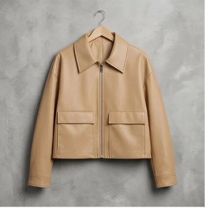 New Winter Knitted Zip-Up Leather <b>Jacket</b> Women's Regular <b>Straight</b> Coat with Turn-Down Collar Cotton Filled for Daily Wear - Product Image 4