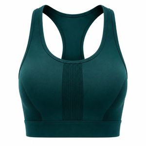 HMA SPORTS APPAREL Soutien-gorge de sport dos nageur pour femme, vert uni, sans couture, maintien élevé, respirant, écologique, séchage rapide, col en U - Product Image 1