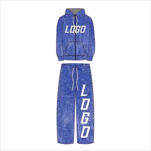 Custom Men's Winter Casual Streetwear Heat-Transfer Printed 100% Cotton Tech Fleece Quick Dry 240g Tracksuit Set Flared - Product Image 4
