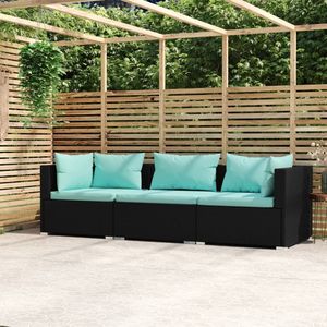 Mobili da giardino in vimini 3 pezzi con cuscini in Rattan nero - Product Image 1