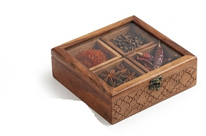 Wooden Engraved Spice <b>Box</b> <b>Set</b> Square Storage with Inner Compartments Leaf Pattern 3-6L Kitchen Counter Gift Handcrafted - Product Image 6