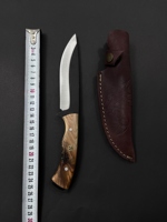 Couteau de chasse, de survie et de camping Jexa, lame fixe en acier inoxydable, légèrement dentelée, léger, multifonction, manche en bois