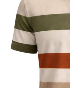Polo pour homme rayé beige et vert olive avec contraste rouille en coton, coupe classique, décontracté, été, fabricant OEM, approvisionnement en gros - Product Image 5