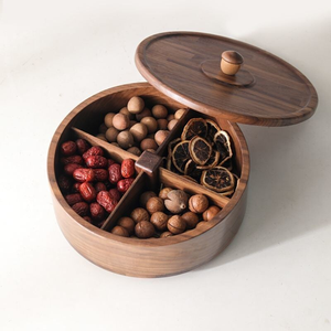 Boîte de rangement ronde en bois pour fruits secs avec compartiments séparés et couvercle hermétique en bois pour la cuisine - Product Image 1