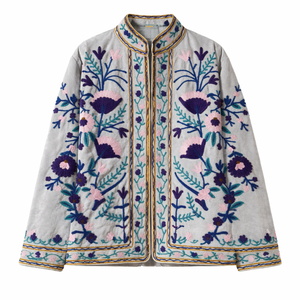 Blouson Bomber en Velours Premium pour Femme, Broderie Florale Faite Main, Vêtement d'Extérieur de Boutique en Gros - Product Image 1