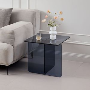 Tavolino da Notte e da Divano Piccolo Grigio con Piano in Vetro Temperato Fumé per Tè e Caffè - Tavoli Eleganti - Product Image 2
