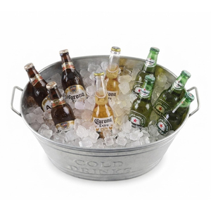 <b>Large</b> Oval Galvanized Wine Tub With Handles Metal Beverage Cooler Bucket For Wedding Parties <b>BBQ</b> Events and Outdoor Beer - Product Image 6