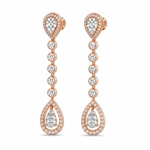 Pendientes de Oro Rosa con Diamantes en Forma de Pera, Engaste de Garras, Joyería de Lujo para Bodas de Mujer - Product Image 3