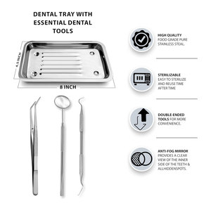 Professional Dental Hygiene Kit with Tray 4pcs Complete Stainless Steel Plaque Remover Set Including Tartar Scraper <b>Tooth</b> <b>Pick</b> - Product Image 2