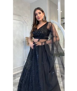 Indian Traditional Stunning Black <b>Net</b> Lehenga with Dori and Sequence Work for Wedding Occasion and Festive Party for Women Wear - Product Image 1