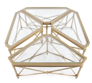 Modern Geometric <b>Glass</b> Coffee <b>Table</b> with Metal Frame Hexagon Shape <b>Side</b> <b>Table</b> for Living Room - Product Image 4