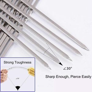 12 Brochetas de Acero Inoxidable de 14 Pulgadas, Brochetas Planas de Metal para Barbacoa, Brochetas Reutilizables para Asar Carne y Aves - Product Image 4