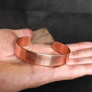 Smooth Solid <b>Copper</b> Cuff Bracelet for Men and Women – Plain Brushed Finish Open <b>Bangle</b>, Handmade Minimalist Metal Stacking Wrist - Product Image 1