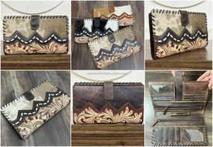 Nueva Cartera Larga de Cuero Vacuno con Pelo Genuino Estilo Occidental, Diseño Floral en Cuero Repujado a Mano, Cartera de Cuero Hecha a Mano para Mujer - Product Image 3