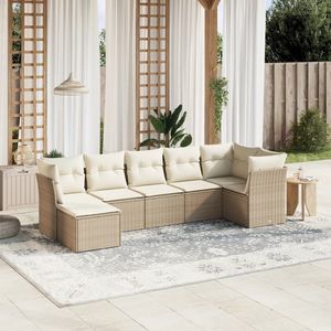 Conjunto de Sofá Modular de Jardín de 7 Piezas en Poliratán Beige, Muebles de Exterior Cómodos y Elegantes - Product Image 1