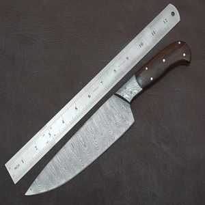Couteau de chef en acier Damas avec manche en bois naturel, forgé à la main et respectueux de l'environnement, design ambidextre, compatible lave-vaisselle - Product Image 3