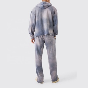 Custom Logo Eco-Friendly 100% Polyester/Cotton Vintage Distressed Acid Washed Loose Men Oversized <b>Tracksuit</b> Sun Faded Hoodie - Product Image 3