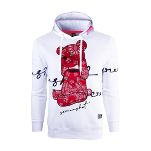 เสื้อสเวตเชิ้ตมีฮู้ดสีเบจสำหรับผู้ชาย พิมพ์ลายการ์ตูนหมี ทรงปกติ ผ้าฝ้ายถัก สวมใส่สบายๆ ในฤดูใบไม้ร่วง - Product Image 3