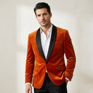 Burnt Orange <b>Velvet</b> <b>Blazer</b> Rust Tone Black Satin Shawl Lapel Single Button Tuxedo Jacket Autumn Event Style - Product Image 6