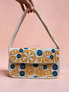Geometric Pattern Beaded Bohemian Shoulder <b>Bag</b> Crossbody Purse Black <b>White</b> <b>Evening</b> Clutch Party Handbag - Product Image 5