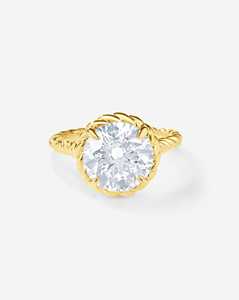 Bague de fiançailles en diamant de laboratoire rond, or massif 14K 18K, sertie à griffes, moderne, de luxe, solitaire, minimaliste, avec bande torsadée pour anniversaire - Product Image 1