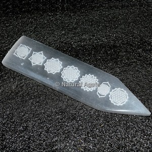 Wholesale Eco-Friendly Natural High Quality Selenite <b>Crystal</b> Engraved Seven Chakra Symbols Reiki Selenite Wand for Healing - Product Image 3