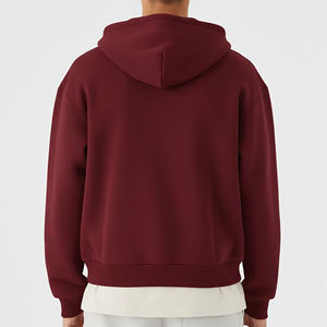 Men's Burgundy <b>Zip</b>-Up <b>Hoodie</b> Oversized Fit Front <b>Pocket</b> Flame Logo Print 100% Polyester Fleece Casual Autumn Wear Eco-Friendly - Product Image 4